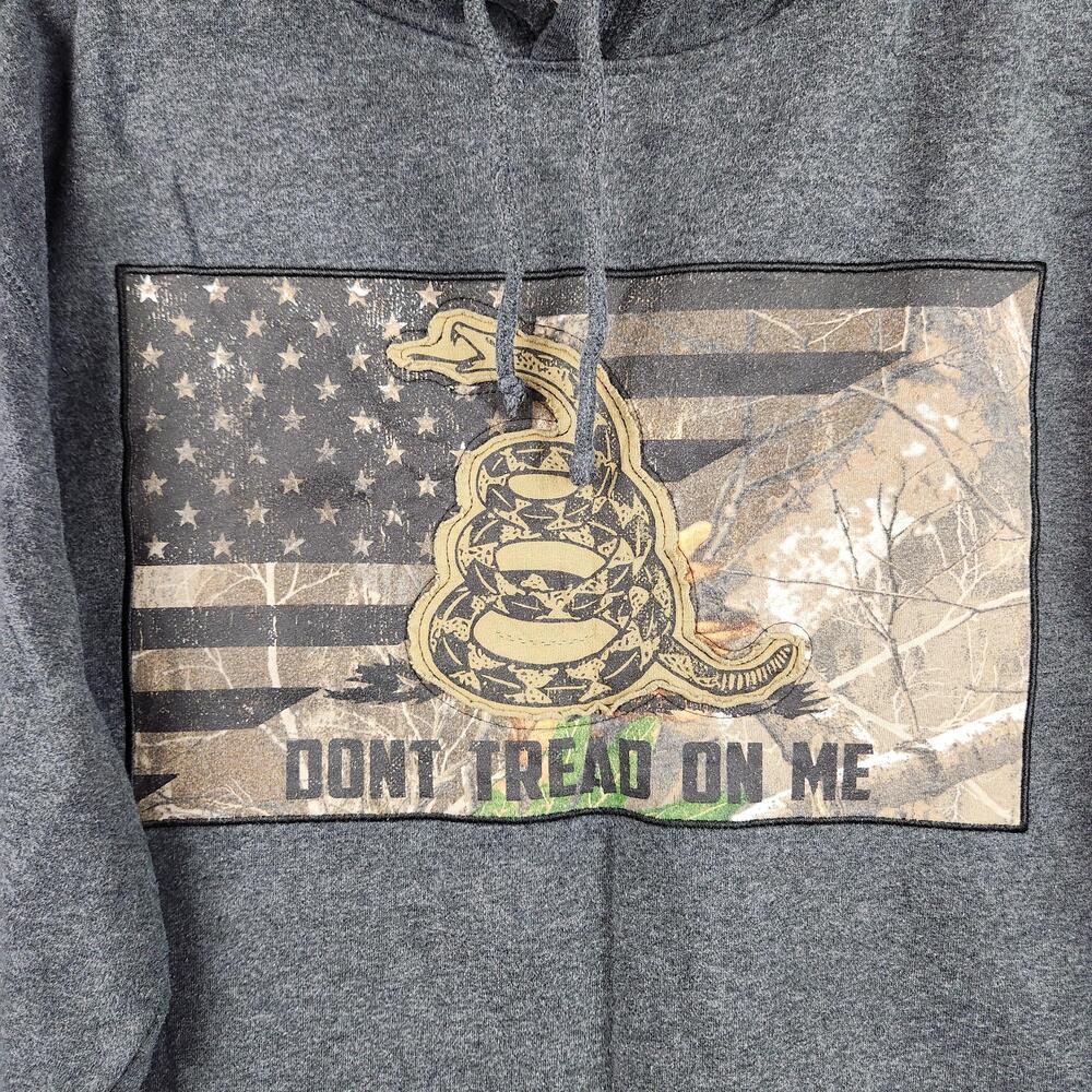 Buck Wear Hoodie Mens XL Gray Dont Tread On Me Camo Flag Pullover Sweatshirt